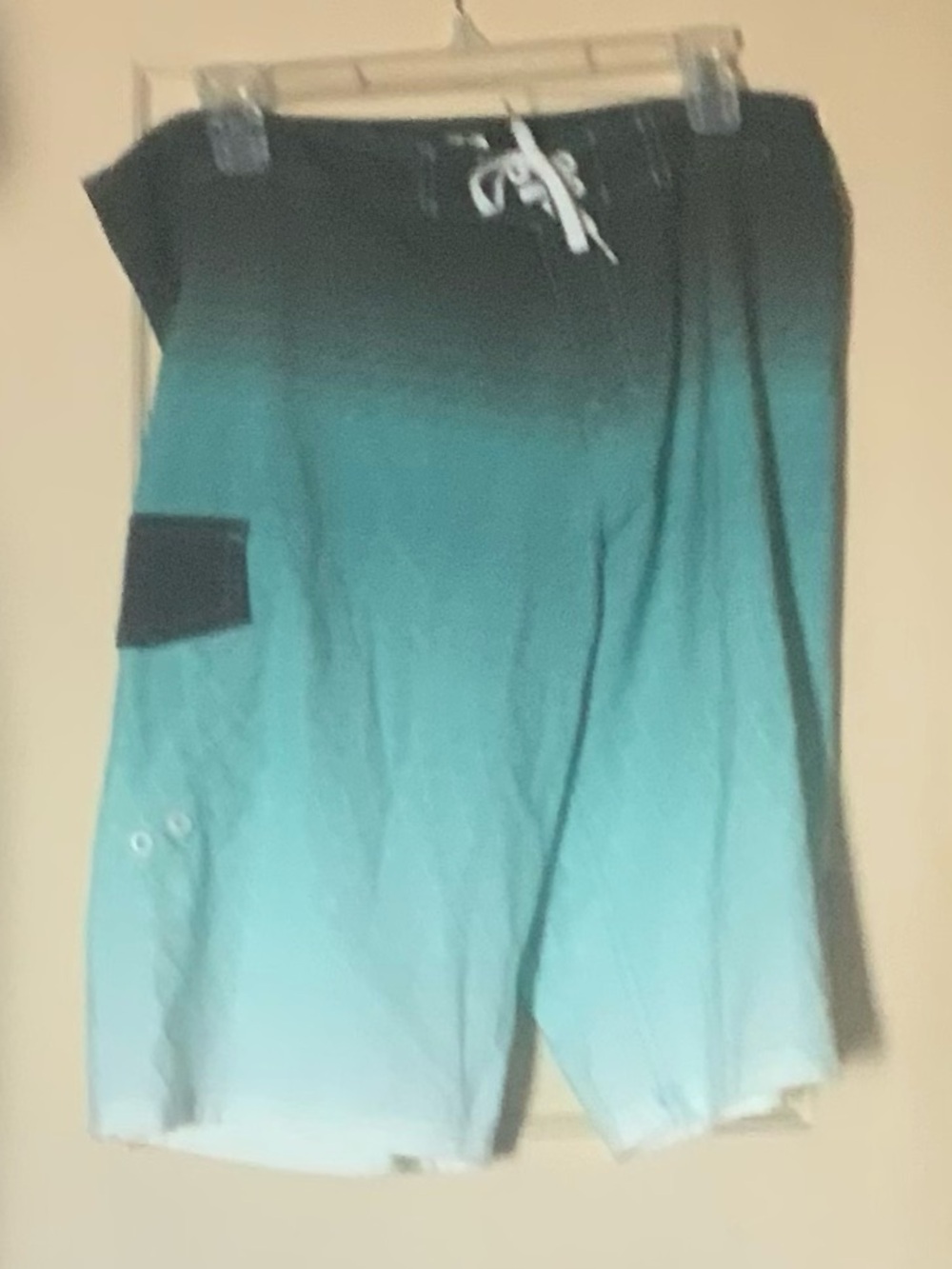Men's Ombre Teal Beach Shorts with Black Waistband - New